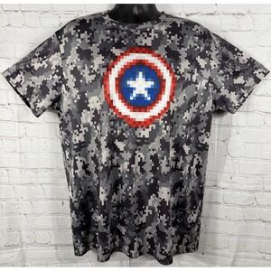 Marvel Captain America Logo T-Shirt‎ Men's 2XL 50/52 Gray Pixelated Digital Camo